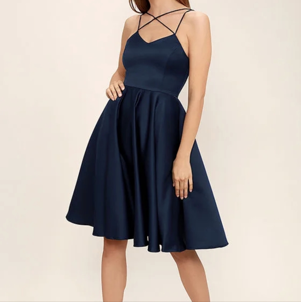 Lulus Navy Blue Satin Midi Dress